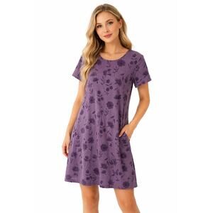 Cotton Studio Purple Floral Shift Dress Womens M Made in USA Casual Cottagecore
